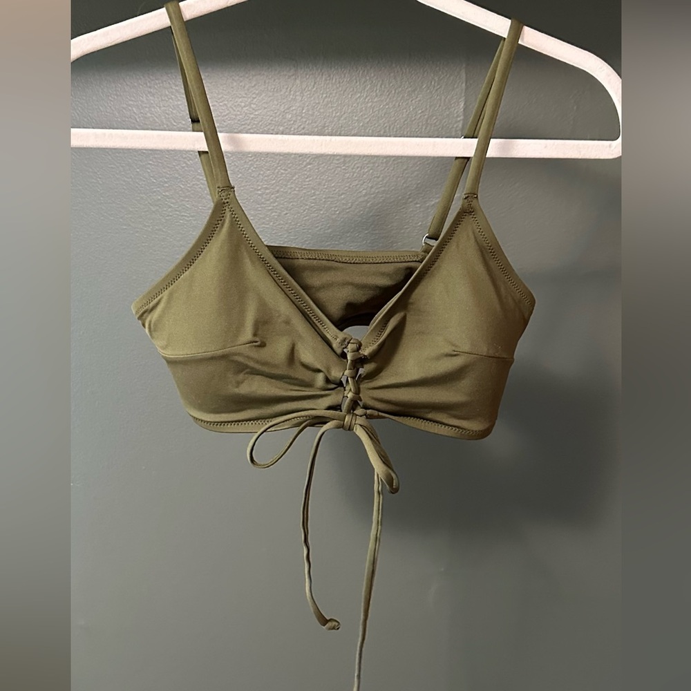 H&M Dark Olive Green Lace-Up Bikini Top Size 12